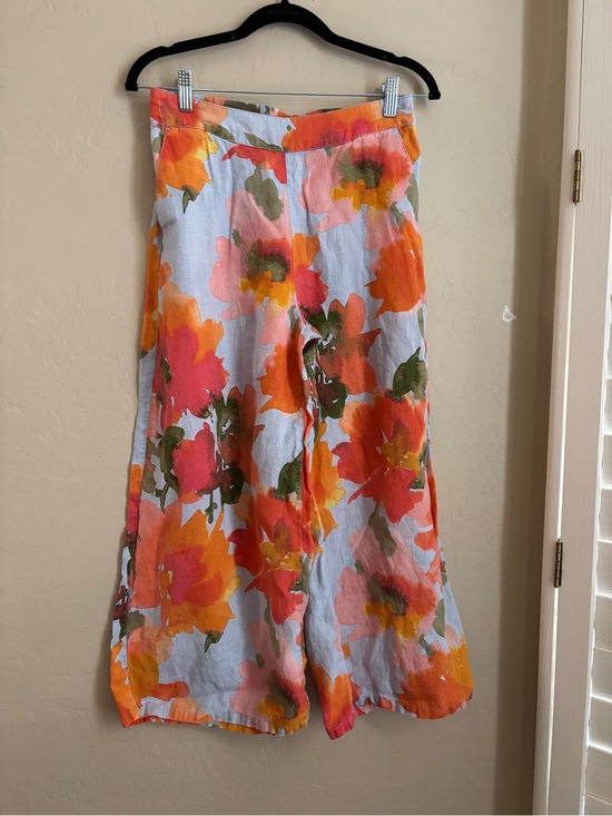 Joie Pants - Joie Linen Lightweight Floral Wide Leg Culottes Women’s M Fun Orange & Bue
